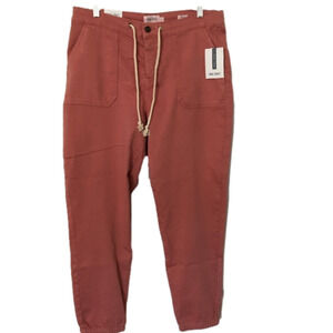 True Craft Stretch Denim Joggers Button Front and String Tie with 4 Pockets Rust